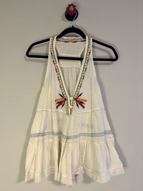 Vanilla Star White Embroidered Boho Halter Top